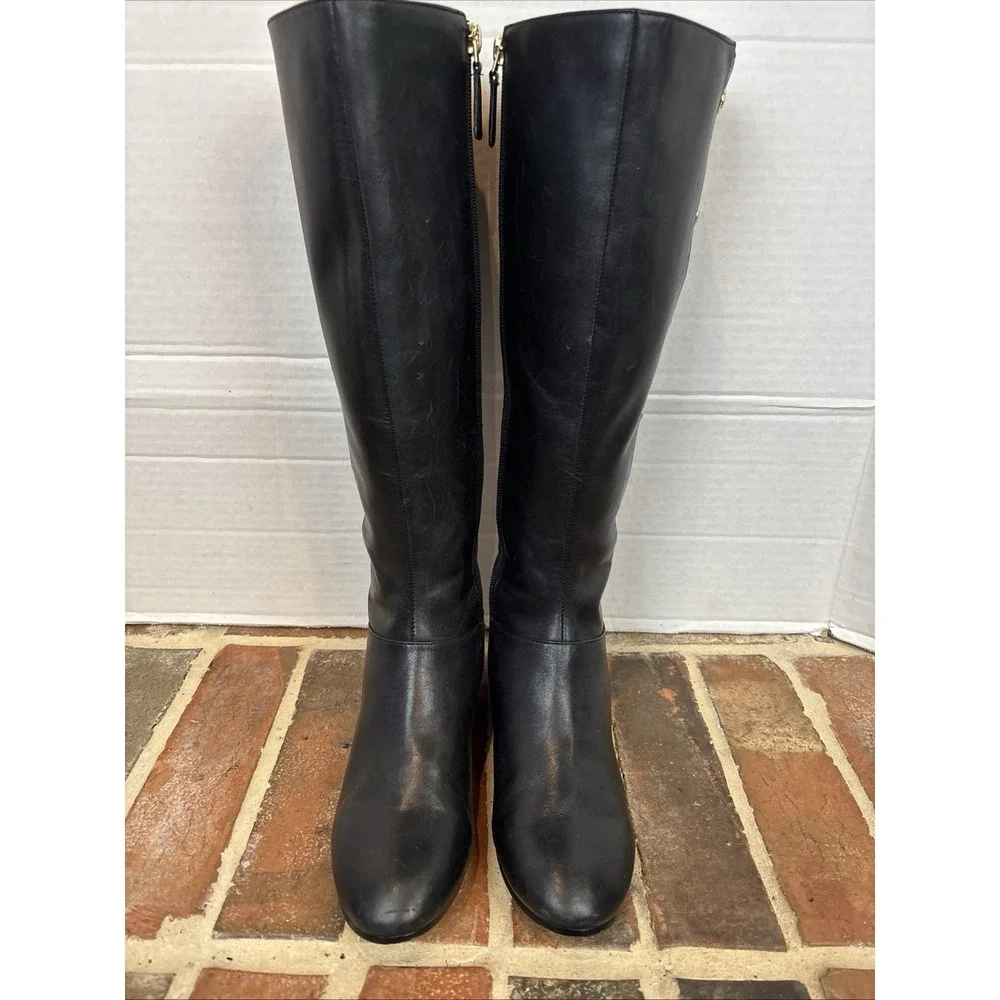 Nine West Black Leather Knee High Riding Boots w/ Gold‎ Buttons Size 6M  (T39)